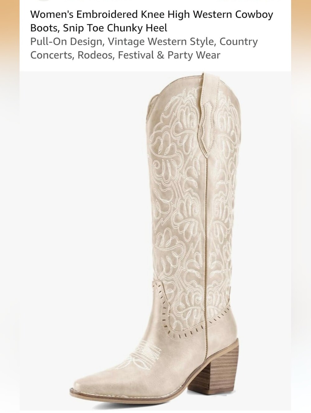Women's Off-white Tall Western Cowboy Boots - Beige Embroidered Size 8.5